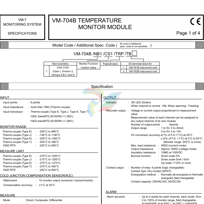 SHINKAWA VM-704B TEMPERATURE MONITOR MODULE